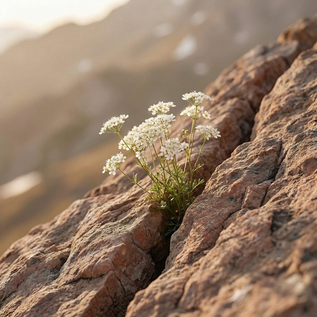 Flores blancas en grieta
