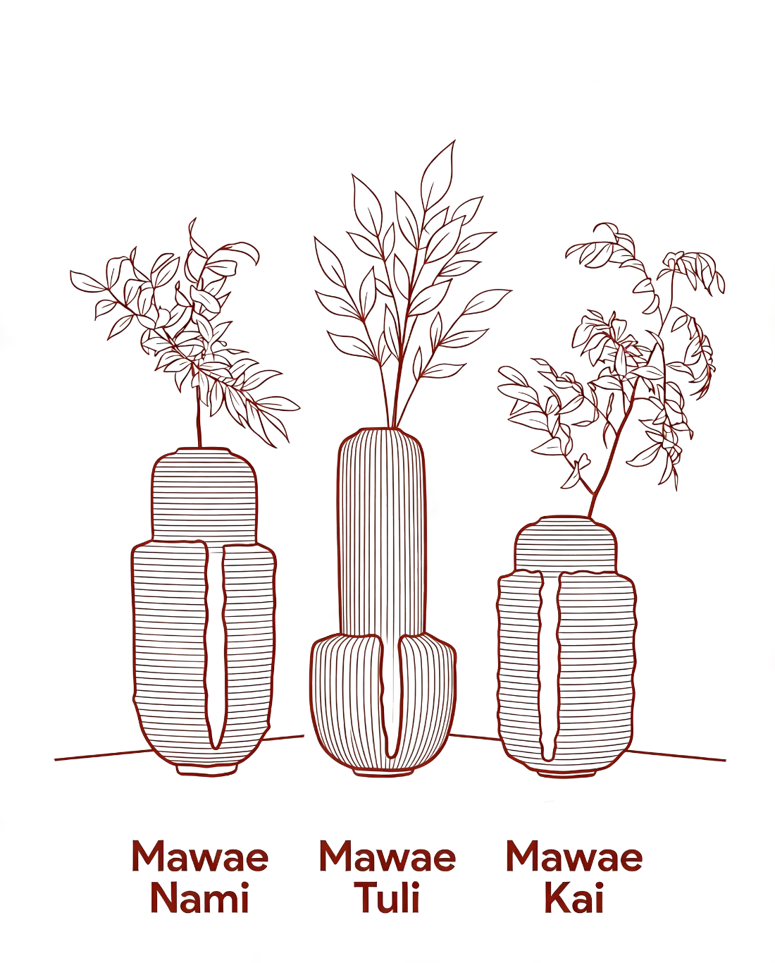 Tres modelos de jarrones Mawae 1